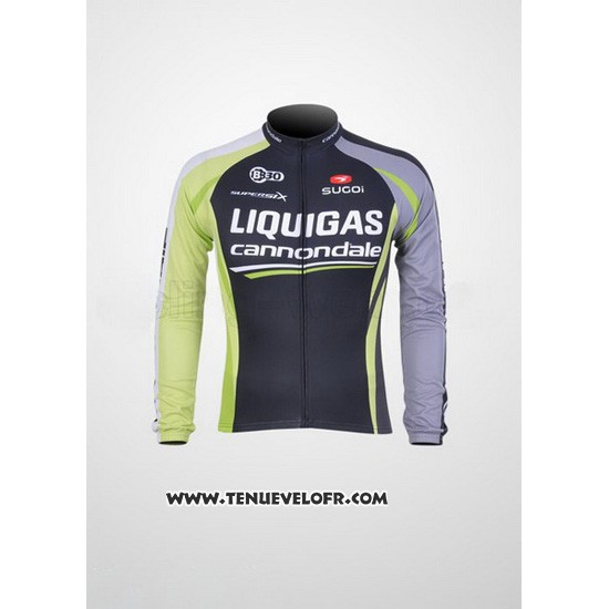 2011 Maillot Ciclismo Liquigas Cannondale Noir et Vert Manches Longues et Cuissard